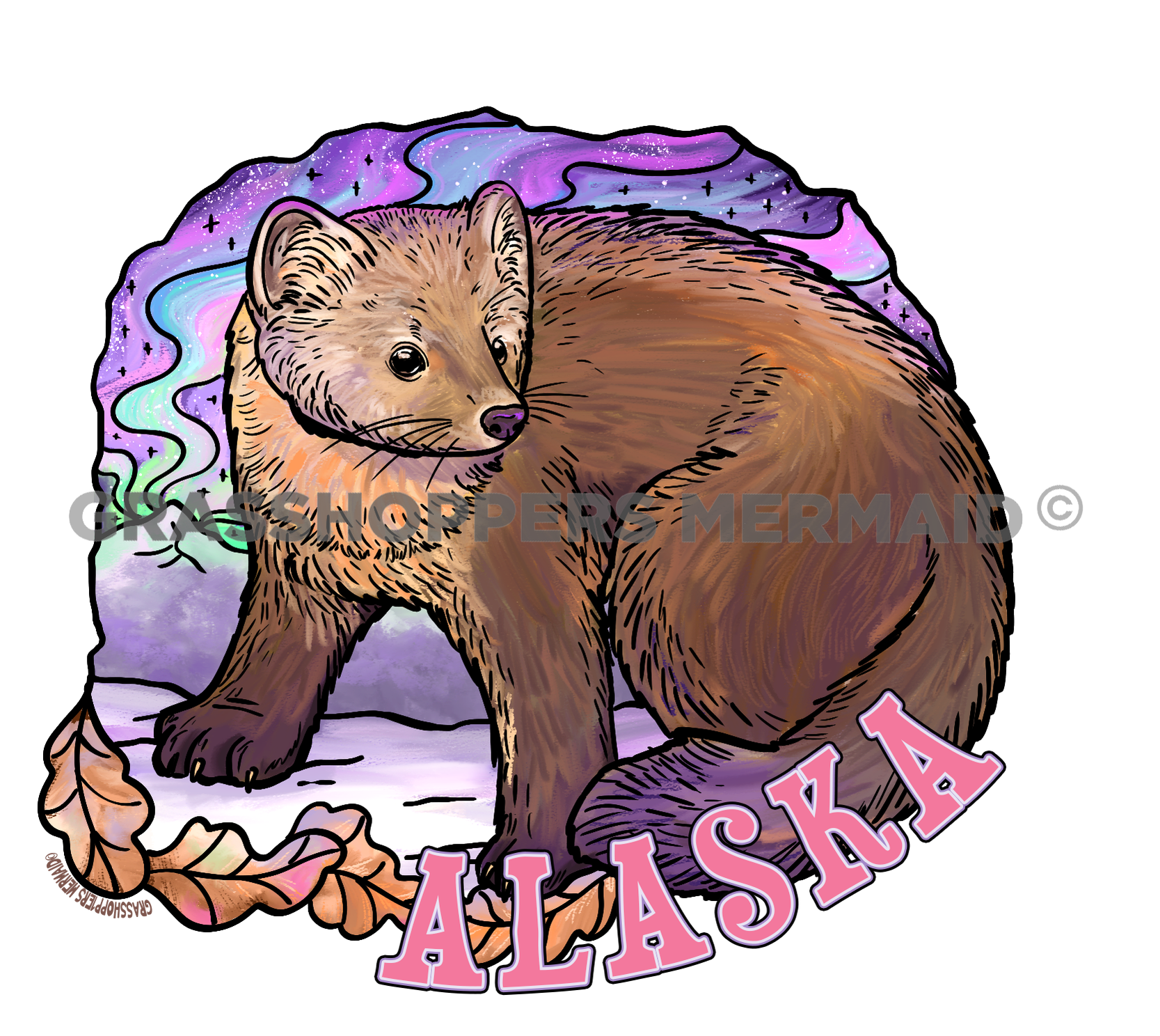Watercolor Purple Pine Marten