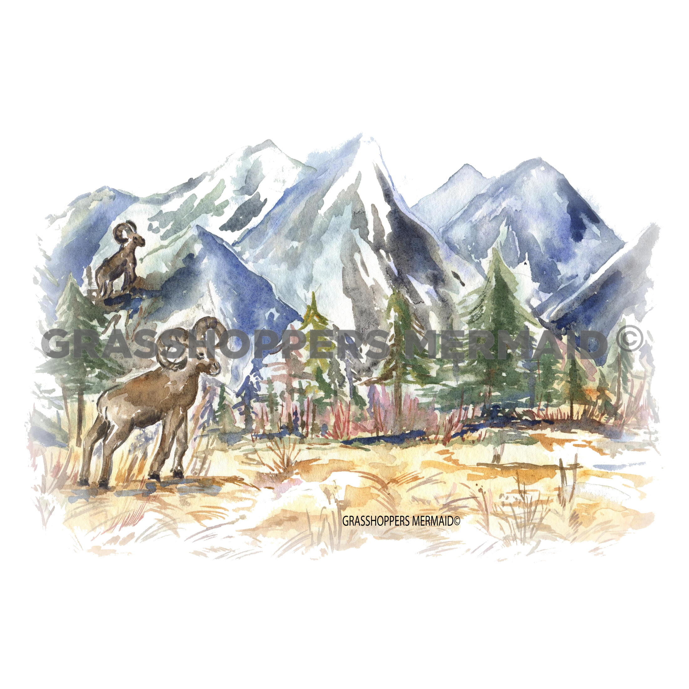 Watercolor Ram Mountains