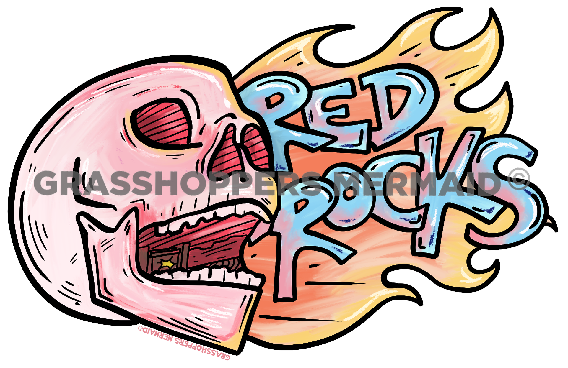 Watercolor Red Rocks Skull