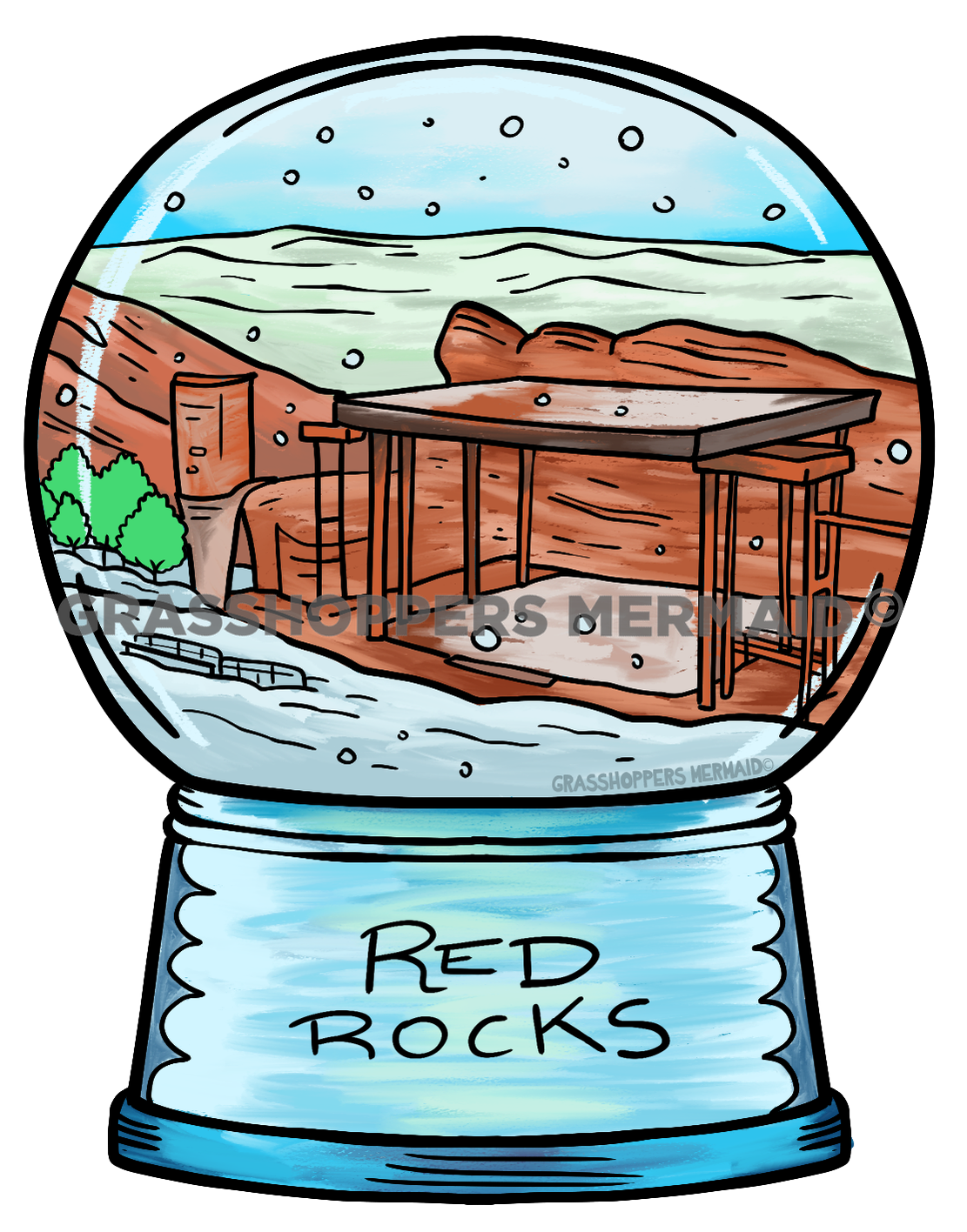 Watercolor Red Rocks Snowglobe
