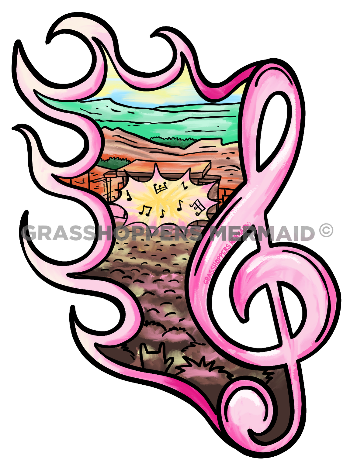 Watercolor Red Rocks Treble Clef