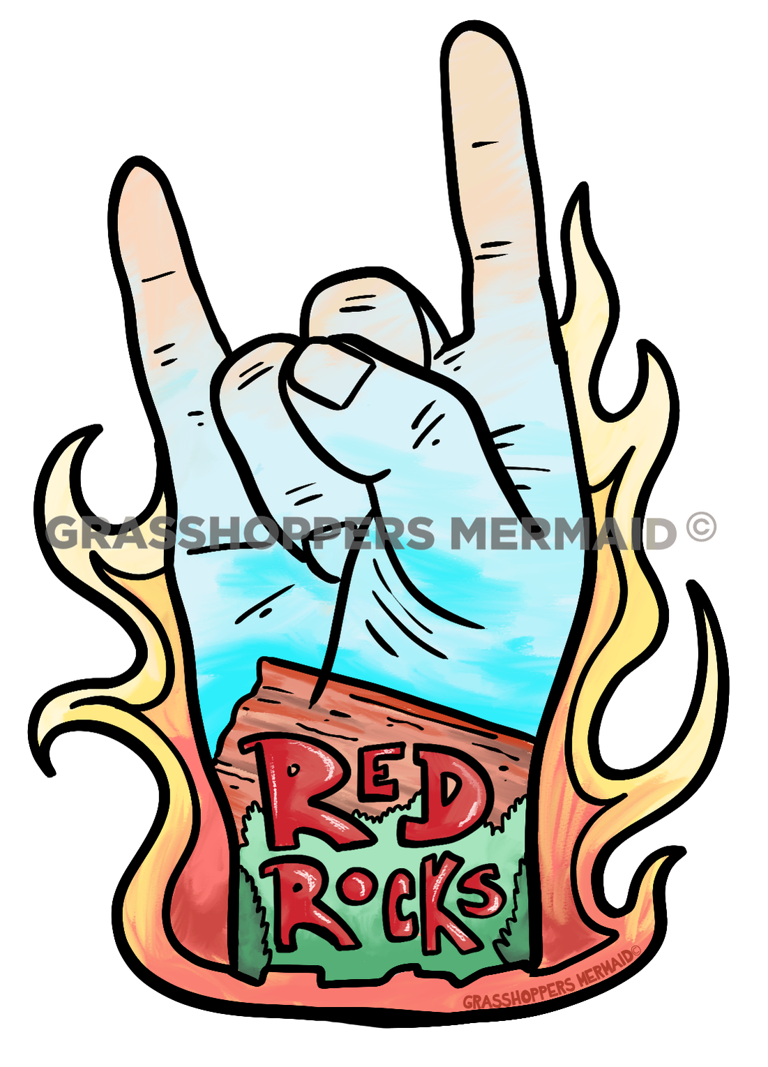 Watercolor Rock On Hand