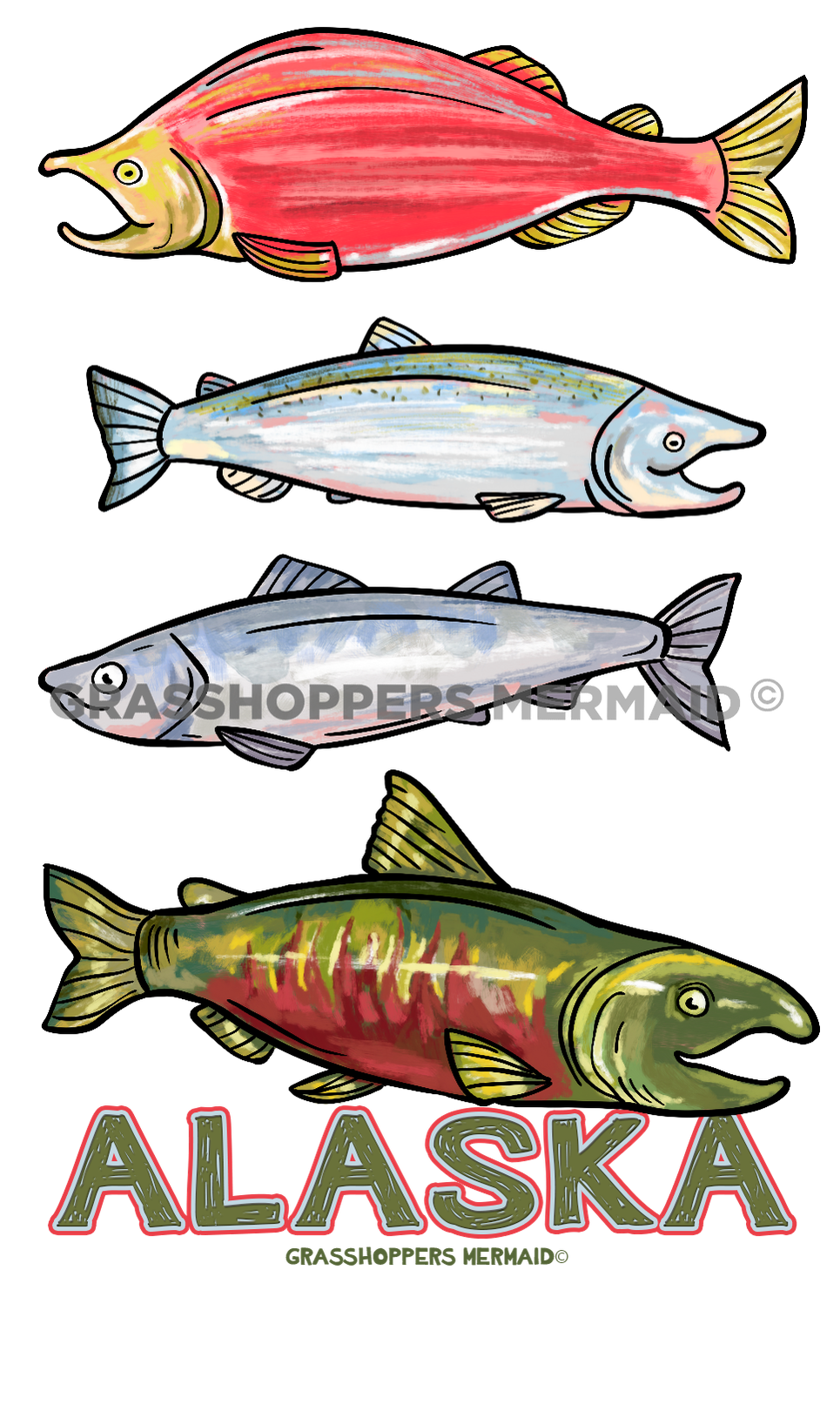 Watercolor Salmon Collage