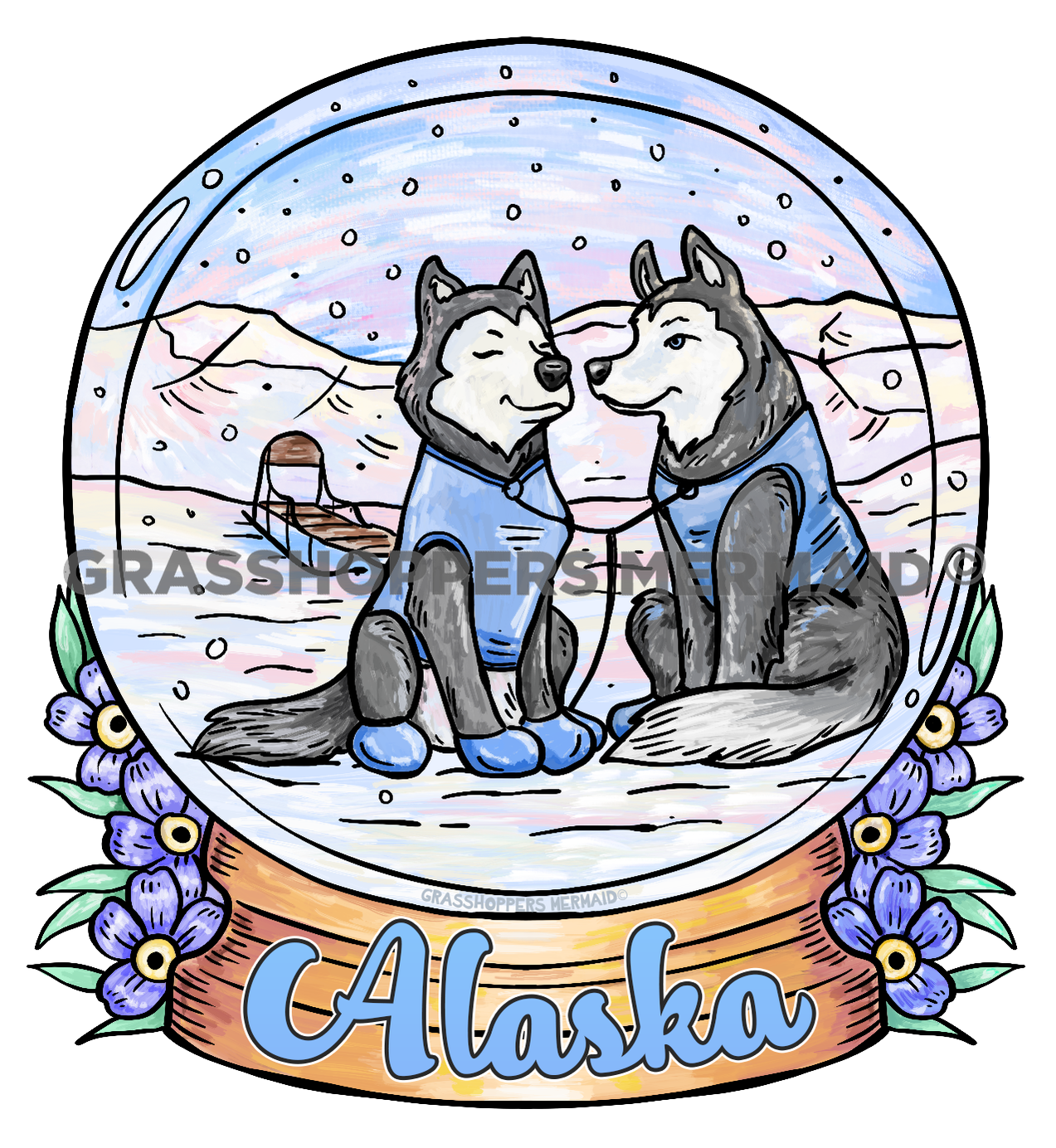 Watercolor Sled Pups Globe