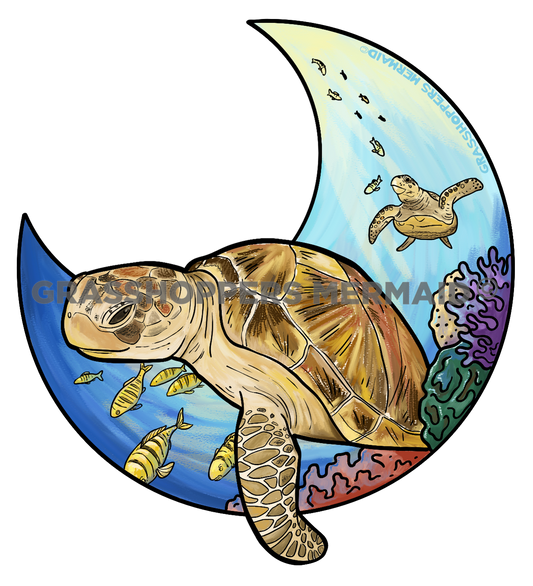 Watercolor Turtle Moon