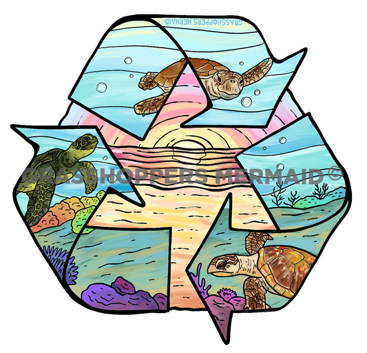 Watercolor Recycling Turtles Sunset