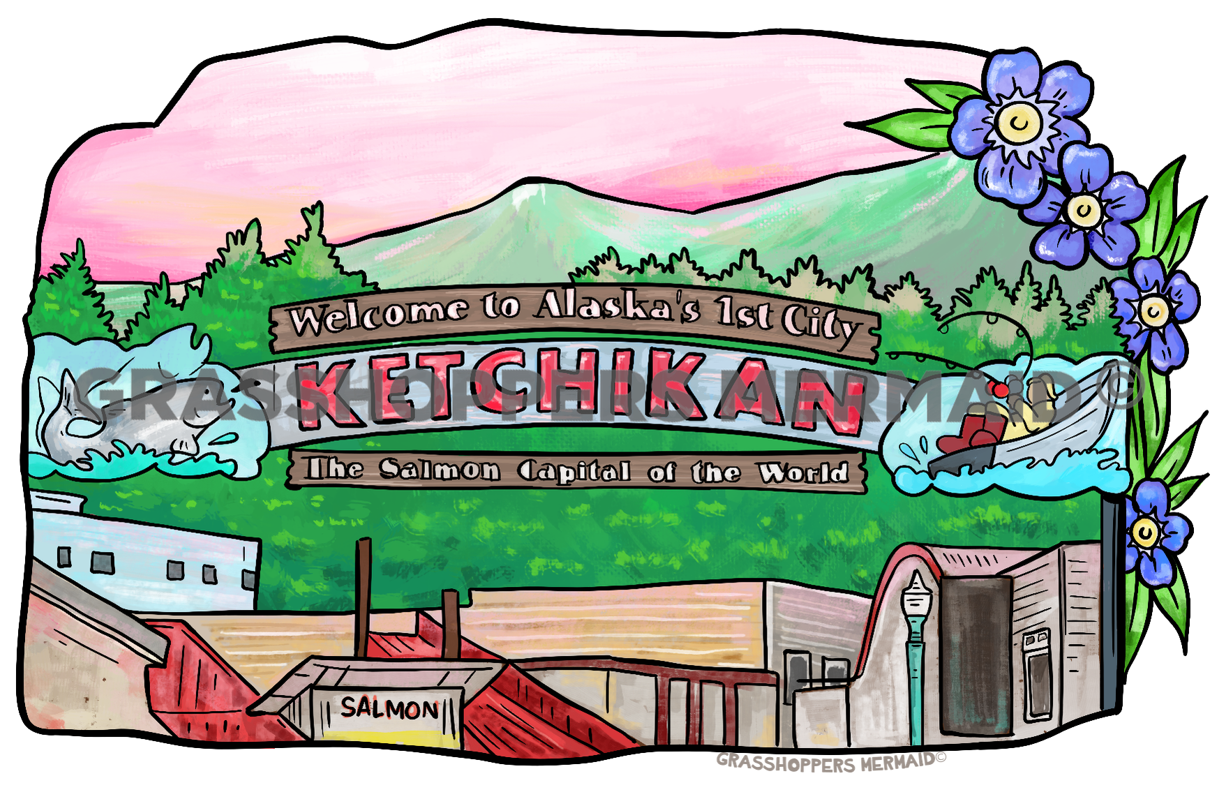 Watercolor Welcome to Ketchikan