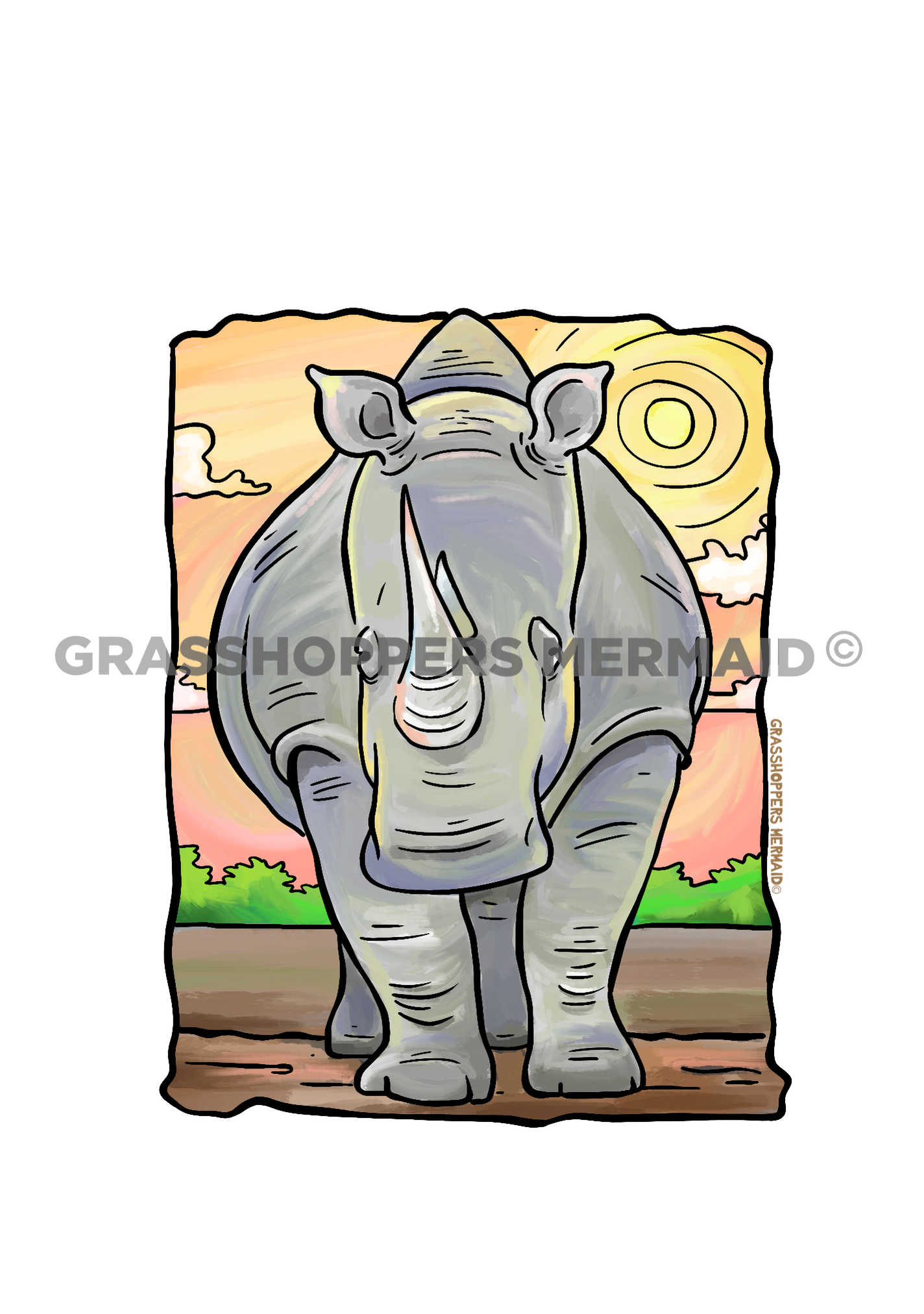 Watercolor White Rhino