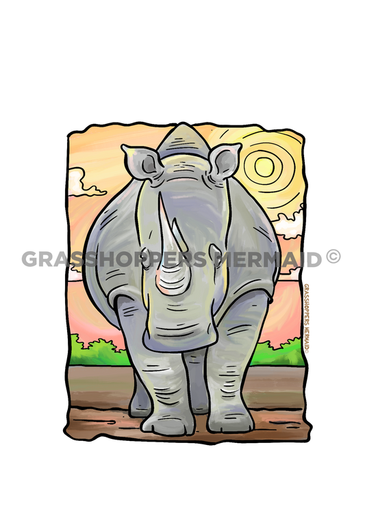 Watercolor White Rhino