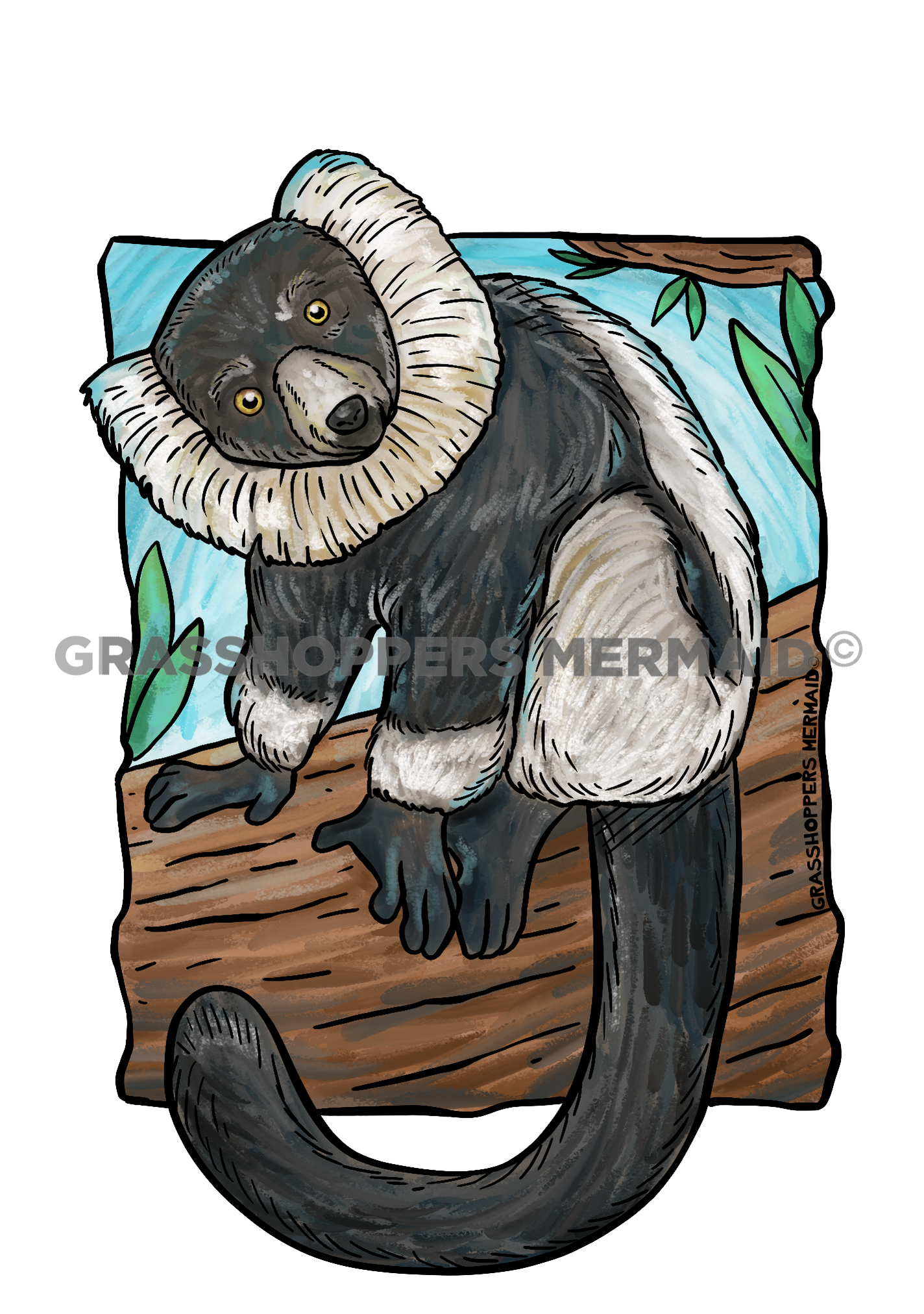 Watercolor Ruffed Lemur