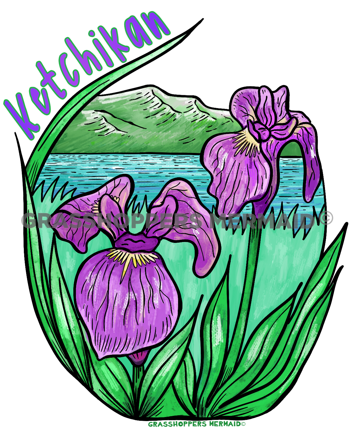 Watercolor Wild Alaskan Iris
