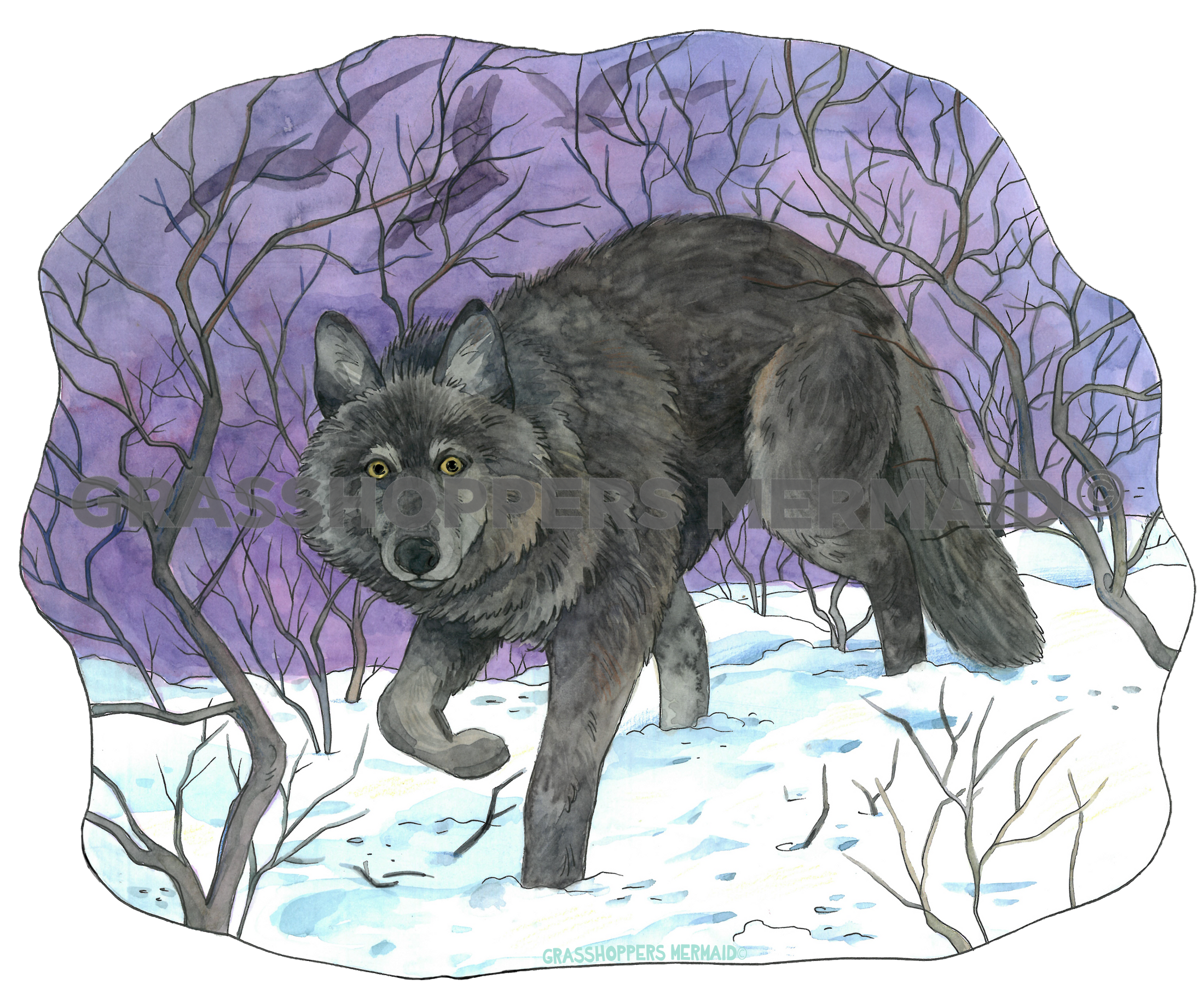 Watercolor Wolf Snowday