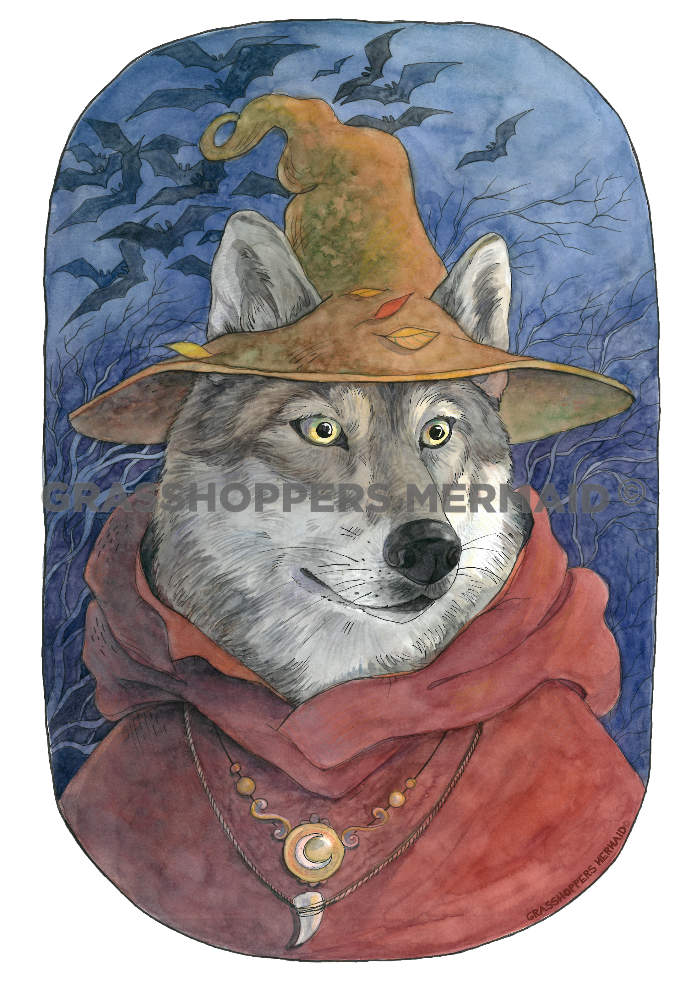 Watercolor Wolf Wizard