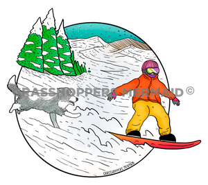 Dog Chasing Snowboarder