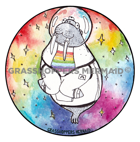 Watercolor Rainbow Walrus