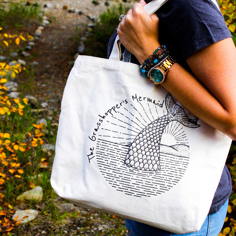 grasshopper's mermaid reusable cotton canvas bag